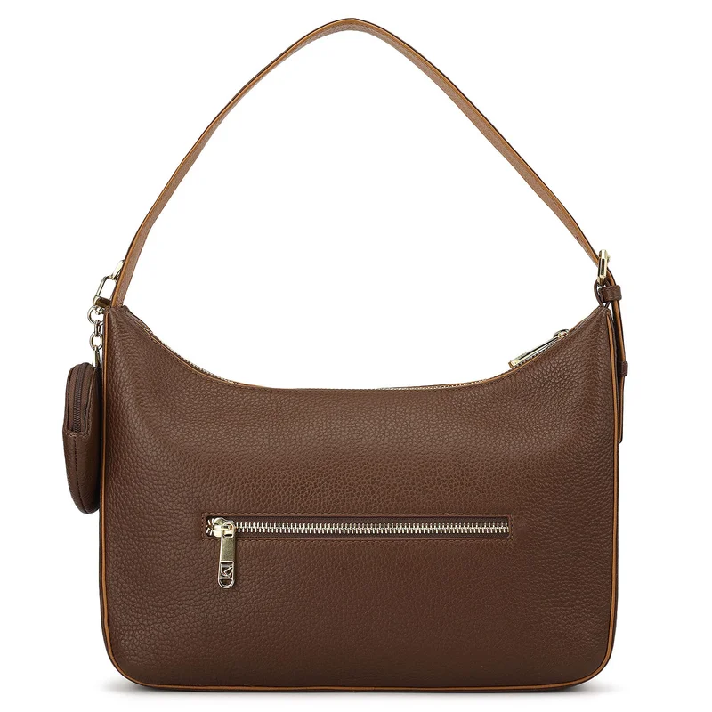 Da Milano Mocha Medium Wax Leather Hobo - Mocha for Women | Best Price UAE